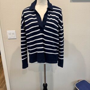 Madewell Navy and White V-Neck Sweater M